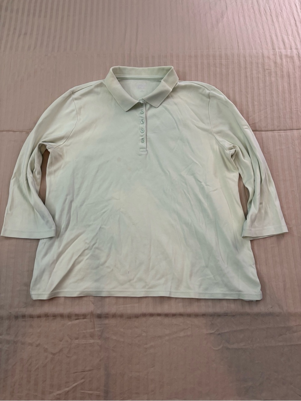 Lands End Womens 3/4 Sleeve Polo Shirt Size XL Light Green Made In Peru